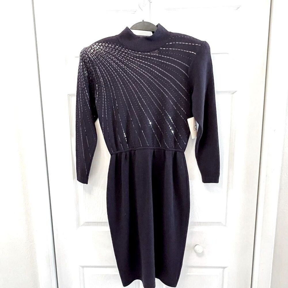 NEW Vintage St. John Marie Gray 90’s Purple Embellished Sweater Dress Size 4